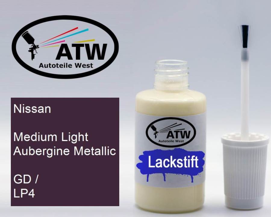 Nissan, Medium Light Aubergine Metallic, GD / LP4: 20ml Lackstift, von ATW Autoteile West.